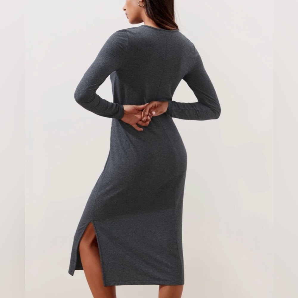 Banana Republic Factory Ruched Black Long Sleeve Dress Size Medium NWT - Picture 2 of 13